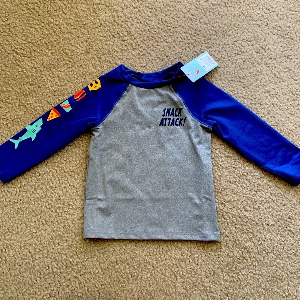 Cat & Jack 18 Month Summer Shark Rashguard Swim Top Blue Gray UPF 50+ P4